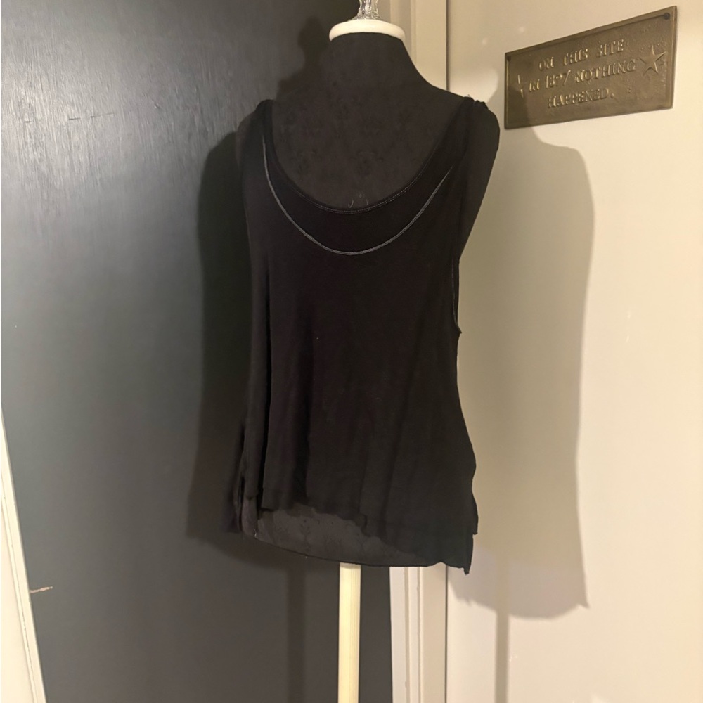 Free People Black Sleeveless Double Layered Racerback Linen Blend Top 💜